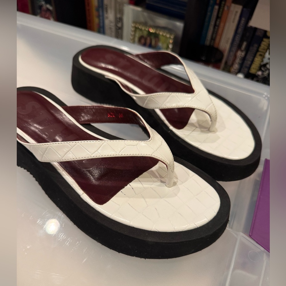 STAUD White and Black Croc-Embossed Sandals - Picture 2 of 4